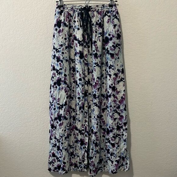GREYLIN Purple Black and White Watercolor Button Up Maxi Skirt, Size XS - Picture 1 of 10